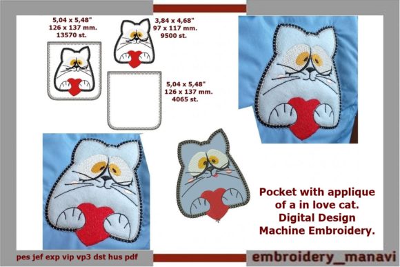 Cat in Love Pocket Applique